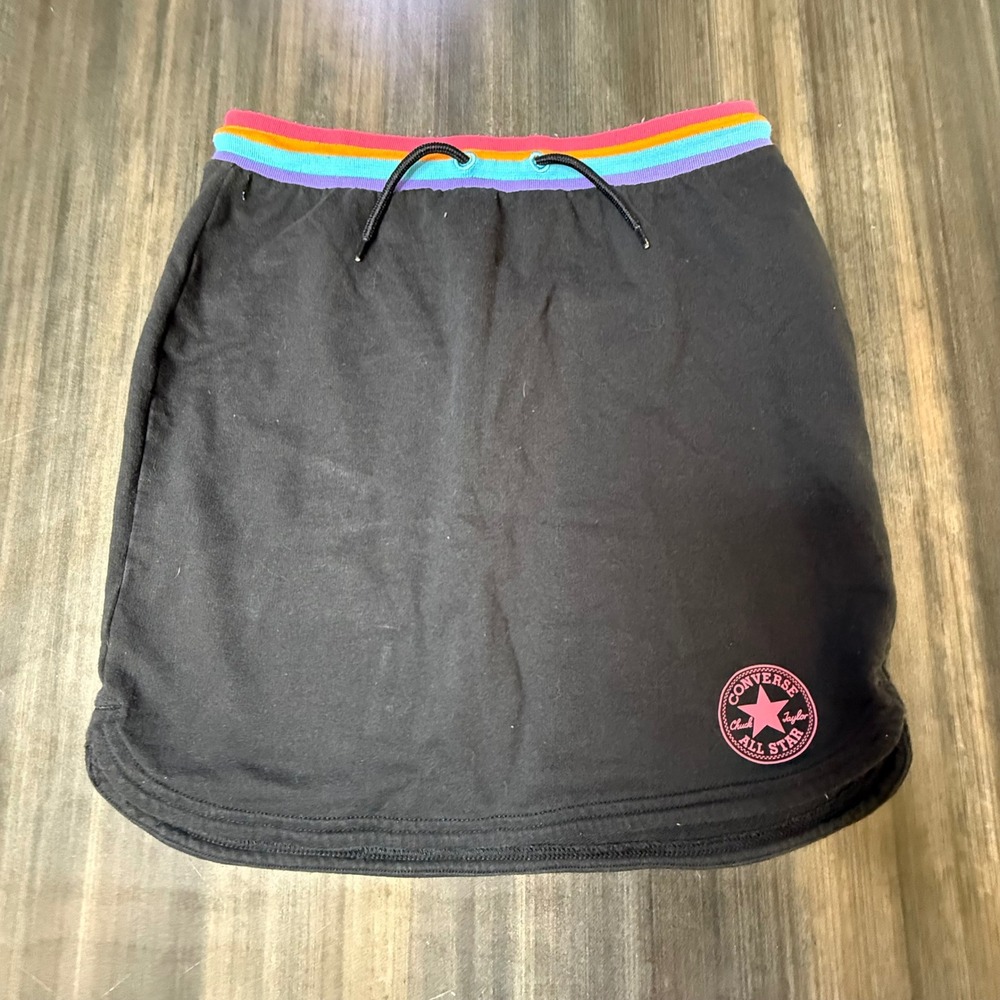 Converse All Star Skirt Girls Youth Black Rainbow Waistband Drawstring 12-13 yr